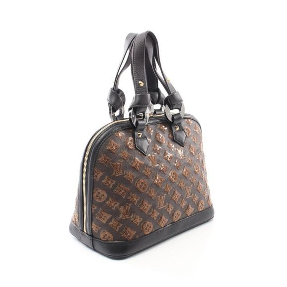 Louis Vuitton Alma Monogram Eclipse Noir Handbag PVC Leather Brown Black - Picture 2 of 7